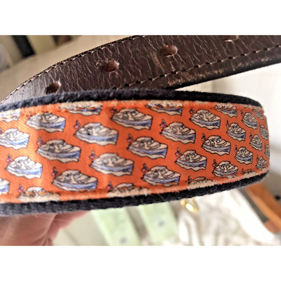 Vineyard Vines USA made men sz 30 canvas+leather belt orange & blue boat them - Picture 1 of 9
